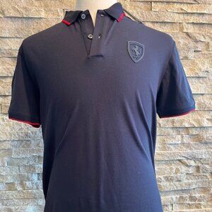 FERRARI --NEW Men's "Mercerized" Navy Blue Cotton Short Sleeve Polo Shirt LARGE